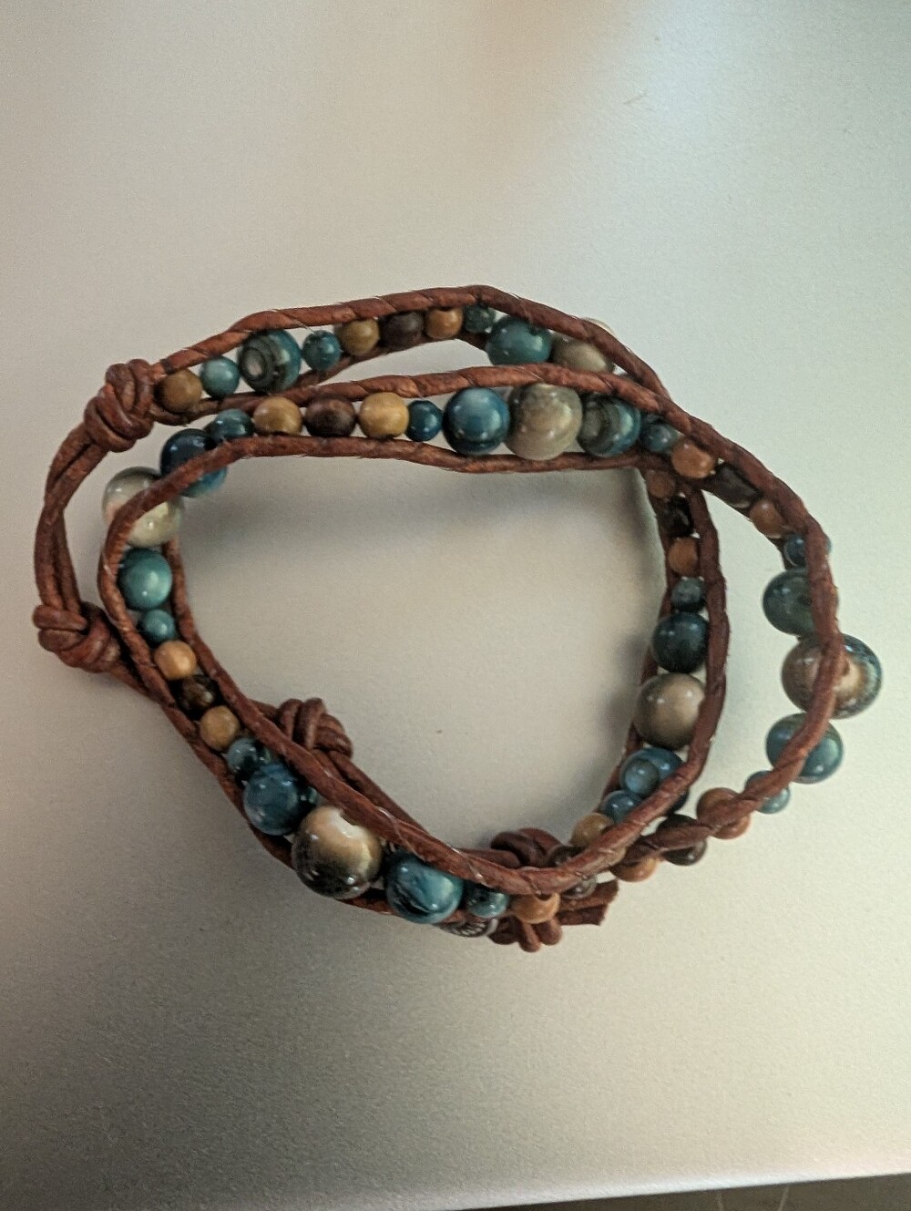 Blue Agate Leather Wrap Bracelet